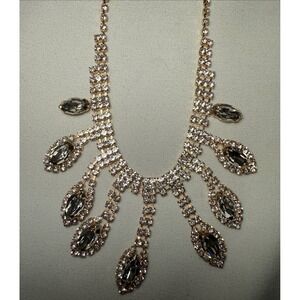 Paparazzi Gold Rhinestone Cascading‎ Leaves Necklace & Earrings Set